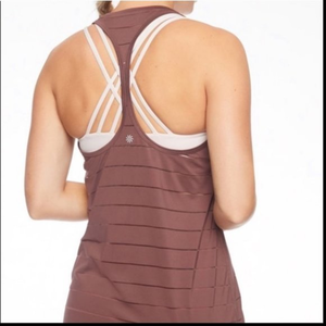 ATHLETA Women's Brown Stripe Mesh High‎ Neck Chi Racerback Tank Top Size XS